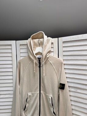 Stone Island Full-Zip Hoodie in Light Beige